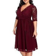 Pinup Fashion Plus Size Lace Chiffon Wrap V Neck Dresses Women Cocktail Wedding Guest Midi Dress