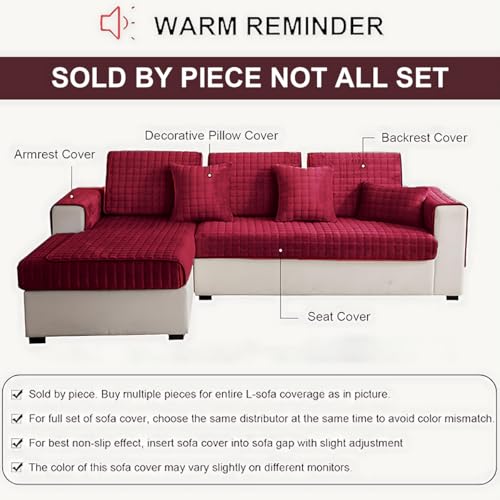 kuchenuten Sofa Überzug, Sofadecken für Sitzfläche, Couch Überzug 1 2 3 4 Sitzer, Sofaschoner rutschfest,Universelle Sofaüberwurf,Ecksofa Sofabezug,Rot,90x160cm