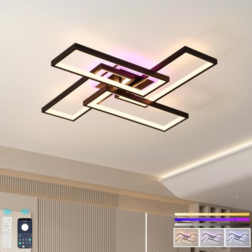 ZAITINZ LED Ceiling Light Dimmable, 50W Flush Ceiling Lights with Remote Control, Black Chandeliers Ceiling Lamp for Bedroom Living Room Kitchen Game Room,3000-6000k