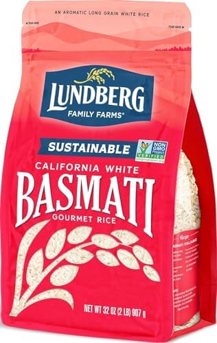 Lundberg Basmati Rice, Long Grain White Rice - Non-Sticky, Fluffy, Nutty, Aromatic Rice, Vegan Food, Healthy Meals, Gluten-Free Rice Grown in California, 32 Oz