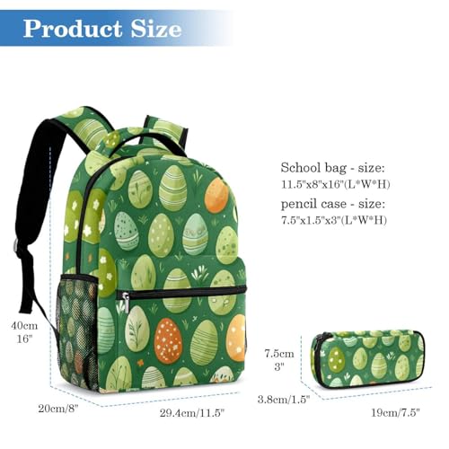 Sac à dos avec trousse ensemble cartable grande capacité vert œufs de Pâques - 2