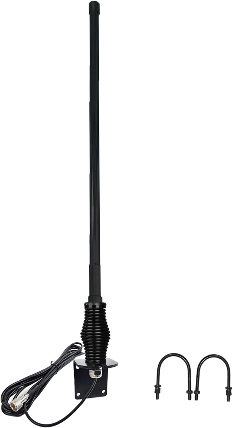 VHF UHF/GMRS Mobile Radio Antenna, 2m 70cm Base Station Antenna with Spring Base/L-Black Bracket/ PL259, 16.5ft RG58 Cable, for Two Way Mobile Radio, Marine Boat Radio