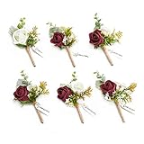 Ling's Moment Burgundy Boutonniere for Men Wedding with Pins, Set of 6, Groom and Groomsmen...