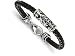 Chisel Stainless Steel Polished Antiqued Fleur De Lis Black Leather Bracelet