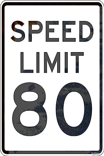 Aluminum Night Traffic Speed Warning Sign, 80 MPH Night Speed Limit Road Office Safety Decor, 12x8 Inches