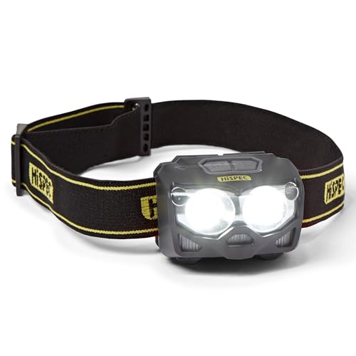 HiSPEC Rechargeable USB-C LED Headlight/Work Torch with Adjustable Strap | LED Head Torch with White and Red Light Modes and IP65 Rating | Ideal for Work Sites, Camping, Hiking and DIY Projects
