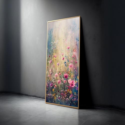 Fleurs aux tons pastel doux sur une grande toile abstraite de nature