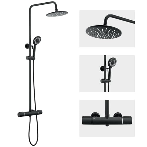 Auralum Colonne de Douche Thermostatique Anti-Brûlure, Ensemble de Douche avec Tête Ronde 9