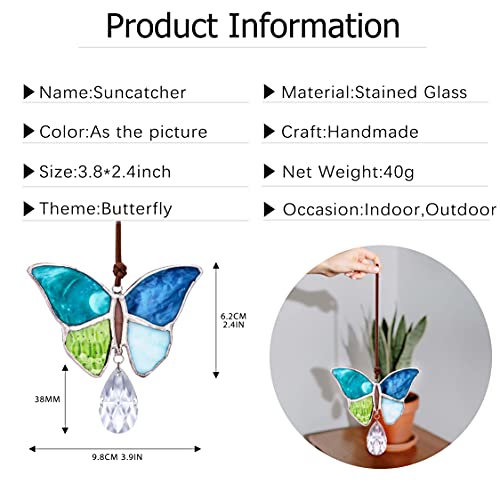 H&D Hyaline & Dora Indoor Butterfly Tiffany Style Stained Glass Window Hangings, Suncatcher Panel Home Decor Pendant, Gift Boxed #TOP1