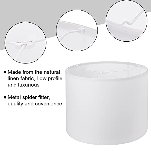 Wellmet 14"x14"x11" Assembly Required Lampshade for Table Lamp, Bedside Lamp, Floor Lamp, Fabric Drum Lampshade Classic Modern Style, Spider Fitter, White