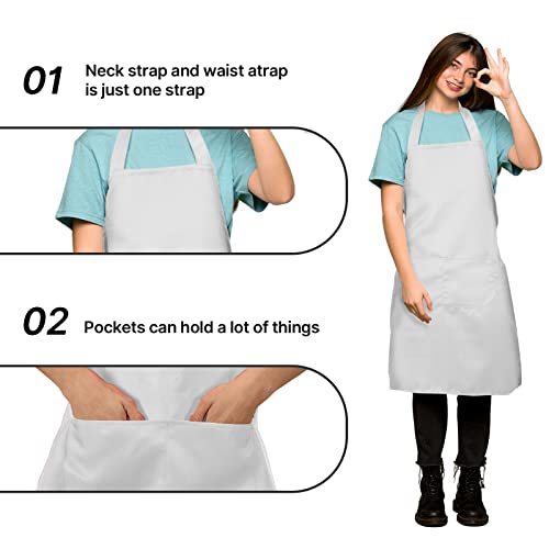 Syhood 18 Pieces Unisex Apron With Pocket Kitchen Plain Bib Bulk Chef Grill Cook Apron (White) #TOP4