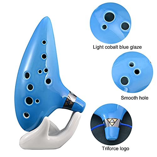 LIEKE Ocarina 12 Hole Alto C Ceramic Ocarinas, Musical Instrument for Beginners Adults with Display Stand Song Book Neck-Strap Bag (Light blue)