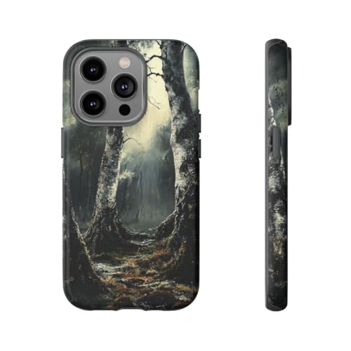 Coque iPhone 14 Pro anti-traces rigide mate motif forêt noire protectrice