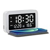 ⏰ Multifunción 6 en 1 ----- No es solo un reloj despertador con cargador inalámbrico, integra la visualización de fecha, hora y temperatura en uno, además, también se puede utilizar como luz nocturna por la noche. Pantalla LED de alta definición, se pueden configurar tres grupos de despertadores y dos sistemas horarios para satisfacer sus necesidades diarias