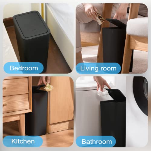 Shpmxupw 3 Pack Bathroom Small Trash Can With Lid,10L / 2.6 Gallon Slim Garbage Bin Wastebasket With Pop-Up Lid For Bedroom, Office, Kitchen, Craft Room, Fits Under Desk/Cabinet/Sink/Black #TOP4