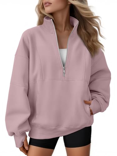 AUTOMET Womens Quarter Zip Oversized Sweatshirts Teen Fleece Pullover Hoodies 2025 Mock Neck Sweater Fall Workout Jacket