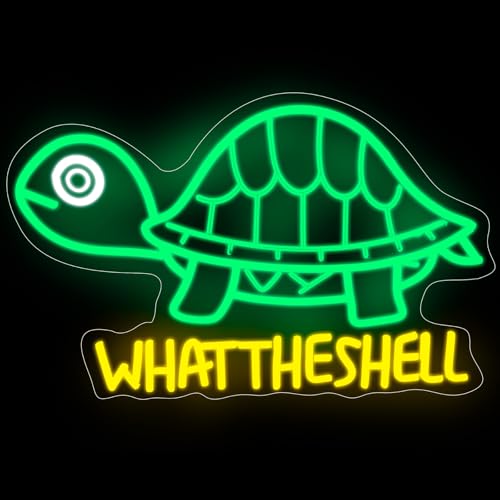 Image of Turtle Neon Sign,What the Shell Turtle Sign,Sarcastic Decor,Funny Neon,Cute Turtle Pun Gift,Kawaii Turtle Sign,Animal Neon Light, 15.9 inchx10.4 inch, Yellow
