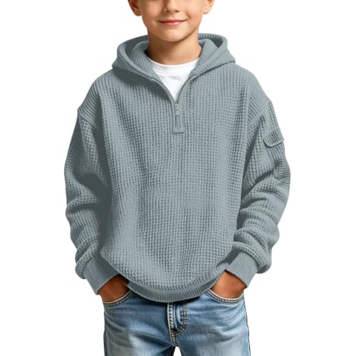 KSADZAIE Boys Hoodies Waffle Knit Fashion Quarter Zip Pullover Sweatshirts