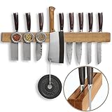 Premium 24 inch Magnetic Knife Holder for Wall with 2x Storage & Charming Wood - Knife Magnetic Strip, Under Cabinet Magnet Knives Storage - Magnet Strip Rack Kitchen Utensil Holder Organizer Tool