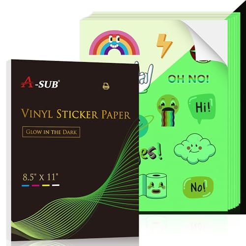 A-SUB Glow in The Dark Printable Vinyl Sticker Paper for Inkjet Printers, Waterproof Sticker Paper 8.5x11 Inch 5 Sheets