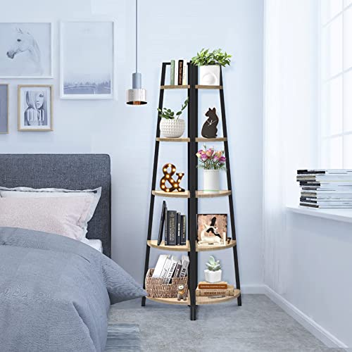 Springsun 5-Tier Corner Ladder Wood Shelf, Display Rack Multipurpose Bookshelf And Plant Stand For Living Room And Office #TOP5