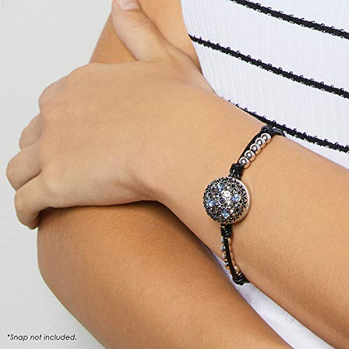 Ginger Snaps Black Leather and Beads Bracelet | Customizable & Adjustable Snap Jewelry Collection | Choose Your Own Button Charms for Necklaces, Bracelets | Standard Size | SN96-572