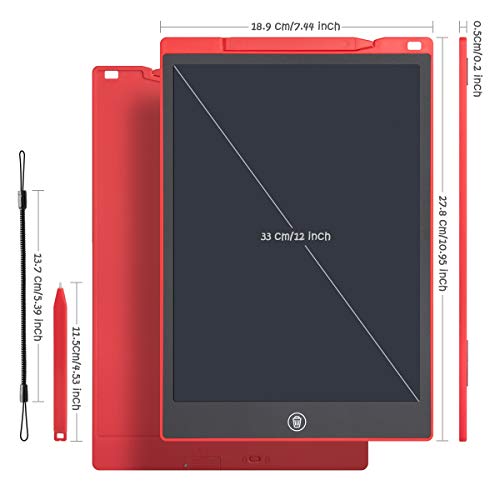 LCD Writing Tablet Drawing Pad, Colorful Screen Doodle Board for Kids, Traveling Gift Toys for 2 3 4 5 6 Year Old Boys and Girls (12 inch, Red)