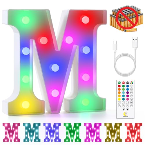 mooncow Rechargeable Light Up Letters,Colorful Marquee Letters with Remote,Gift Wrap Gifts,Bedroom Home Bar Party Decor (M)