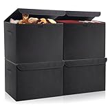 Bagnizer Large 22 Quart Linen Fabric Foldable Storage Bin Cube Organizer Basket with Flip-Top Lid & Handles, Clothes Blanket Box for Home, Office, Closet, Black, 4 Pack 14.6 x 9.5 x 9.5”