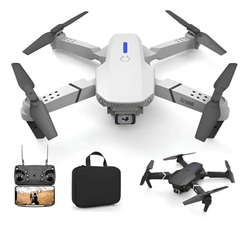 Drone DLI E88 com Câmera, Drone Pliável 4K UHD para Adultos, Crianças e Iniciantes, com 2 Baterias, Estojo de Transporte e Hélices, Quadricóptero de Controle Remoto com Hover Estável, Quadricóptero WiFi FPV com Evitação de Obstáculos, Voo em Trajetória, Controle por Gravidade, Decolagem/Pouso com um Toque e Flip 3D (Cinza)