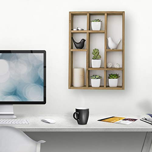 Mygift 15-Inch Wall-Mounted (Vertical Or Horizontal) 9-Slot Rustic Wood Floating Shelves/Freestanding Shadow Box, Brown #TOP2