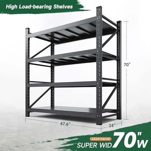 Image of Letaya 3000LBS Storage Shelves Heavy Duty,70 inch H Garage Shelving Units, 4 Tier Adjustable Utility Rack Shelf,Large Metal Industrial Shelves,for Shop,Warehouse,Basement,Black (48 inch W x 24 inch D x 70 inch H)