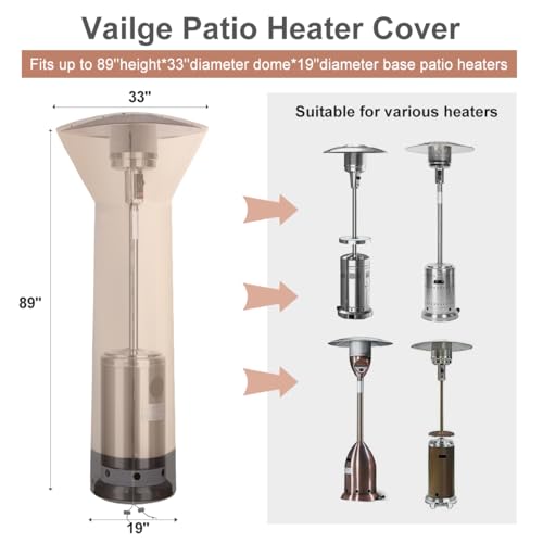 Vailge Patio Heater Covers with Zipper and Storage Bag,Heavy Duty 600D Oxford Waterproof Outdoor Heater Cover Wind-Resistant Dustproof UV-Resistant,Beige & Brown,89'' Height x 33" Dome x 19" Base by Vailge - Image 2