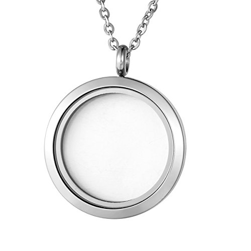 Valyria 30Mm Living Floating Memory Locket Necklace - Stainless Steel Round Crystals Magnetic Closure (Smooth) #TOP28