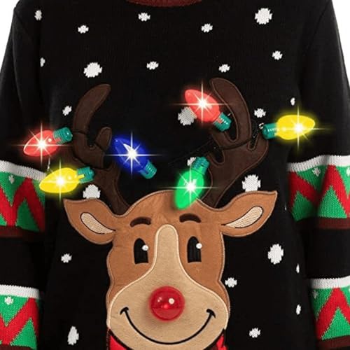 Jersey navideño de reno con luz LED de cuello redondo 5