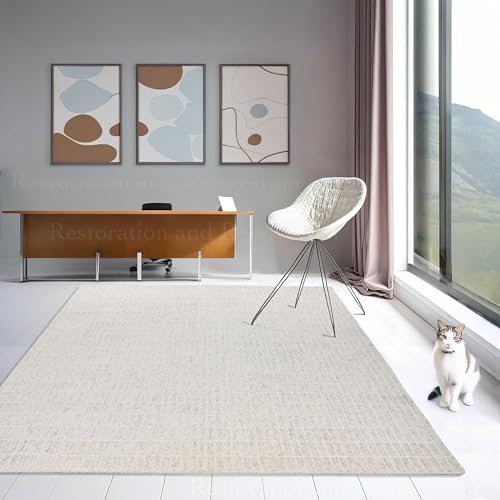 Image of Restoration and Renovation Hand-Tufted 100% Wool Area Rug - Unique Modern Geometric Grid Pattern, Soft Plush Textured Carpet for Living Room, Bedroom, Dining Room & Entryway (Grey, 7.6' x 9.6')