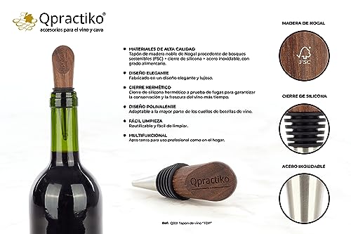 Qpractiko - Elegant Walnut Wood Wine Stopper, Walnut Brown, 6,2 x 3,8 cm - Image 4