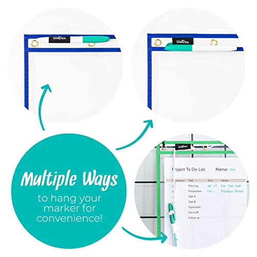 Walldeca Dry Erase Pocket Sleeves Assorted Colors, 8.5" X 11", Plastic Paper Holder Pack, Reusable Dry Erase Sleeves, Paper Pocket Folders Plastic, 5 Colors (10-Pack) #TOP6