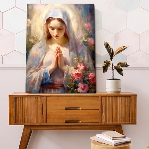 Tableau de Mère Marie Dieu Chrétien en bois noble pour salon
