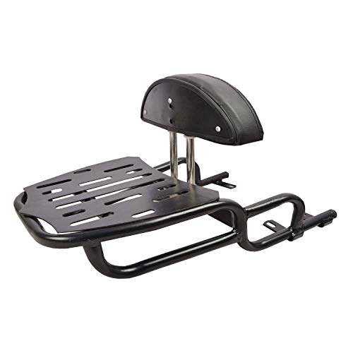 Image of Sterling Harley Style Adjustable Cushion Backrest with Carrier, Pillion Cushion Support Compatible for Bike Enfield Thunderbird 350,500,350x,500x 2022 | Motor Bike | Aluminium | Black