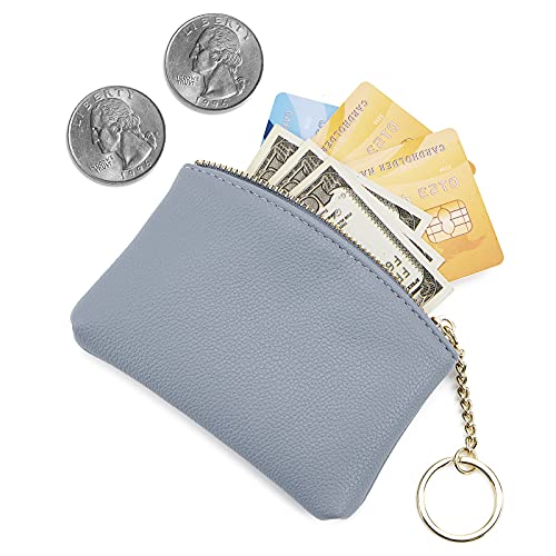 Wozeah Artificial Leather Coin Purse Change Purse With Key Chain Ring Zipper For Men Women (A Blue) #TOP1