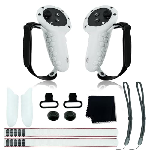 Kit de couvercle antidérapant et anti-projection avec dragonne, couvercle de batterie, kit de boîtier de contrôleur de batterie amovible, capuchon à bascule for accessoires Meta Quest 3 VR (blanc)/839