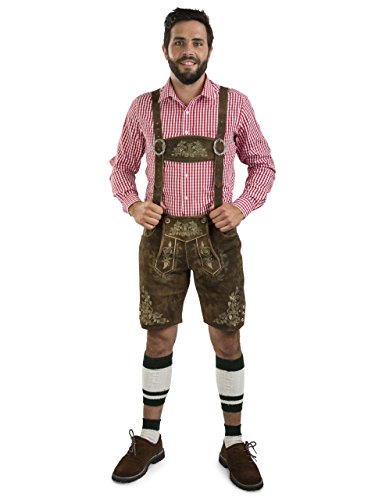 Herbstlaub Authentic Men's Bavarian Lederhosen - Oktoberfest Trachten Herbstlaub (40" Waist (EU:58), Brown-)