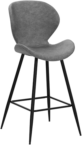 Miniatura 5 de KithKasa Juego de 2 taburetes de bar de altura de mostrador con respaldo, modernos de cuero sintético de mediados de siglo, 26 pulgadas, taburetes