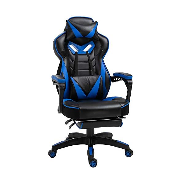 Vinsetto Ergonomic Racing Gaming Chair Office Desk Chair Adjustable Height Recliner with Wheels, Headrest,Lumbar Support Retractable Footrest Home Office
