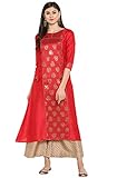 Janasya Indian Women's Tunic Tops Crepe Kurti Set for Women(SET038-KR-PP-M) Red