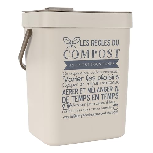 JE CHERCHE UNE IDEE - ME0020, Poubelle à Compost En Plastique Avec Accroche, Poubelle 5L à anse pour déchets à composter, Grande capacité de stockage, Facilité de transport