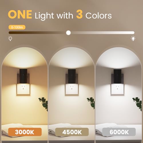 Image of VOLISUN Night Lights Plug into Wall, Dimmable LED Nightlight with Dusk to Dawn Light Sensor, 0-100LM Adjustable Brightness, 3 Color Temperatures, Compact Size Black 8 Pack for Hallway,Bedroom,Bathroom