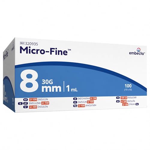 Embecta Micro-Fine 1ml U-100 with 30G 8mm Syringe | Multipurpose Use Syringe | Model No: 320935 | Latex-Free CE Certified Pack of 100