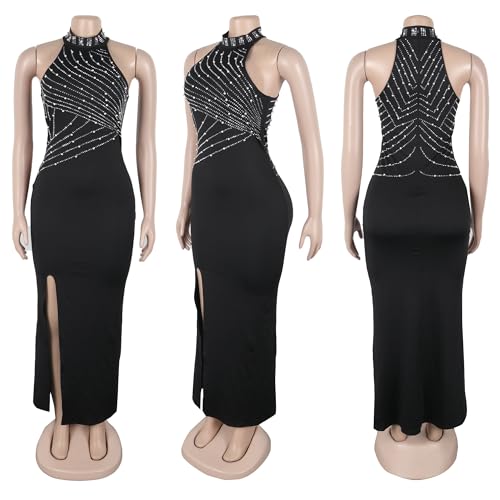 Image of PORRCEY Women's Sexy Elegant Rhinestone Bodycon Dress Hot Drilling Clubwear